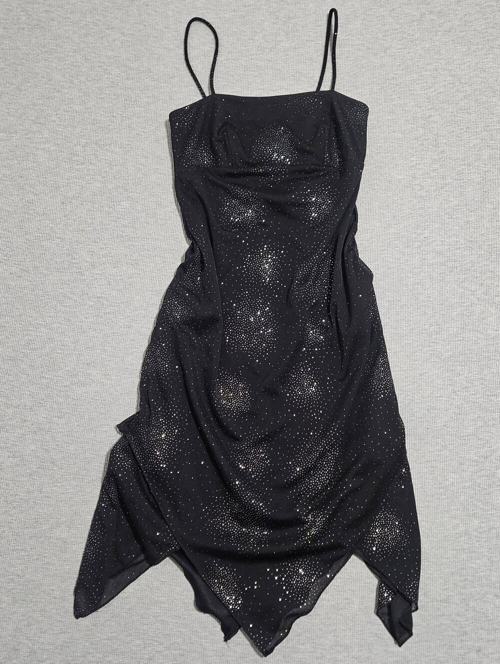 y2k vintage goth dress Black and silver mini dress with asymmetrical hem Size 4